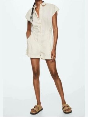 Mango Cream Short Sleeve Utility Romper